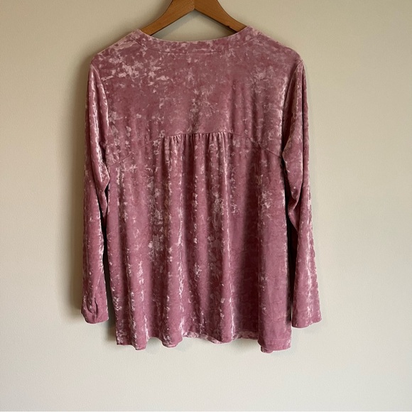 J. Jill Dusty Rose/Pink Crushed Velvet Shirred Back Long Sleeve V-Neck Top XL - Picture 6 of 10